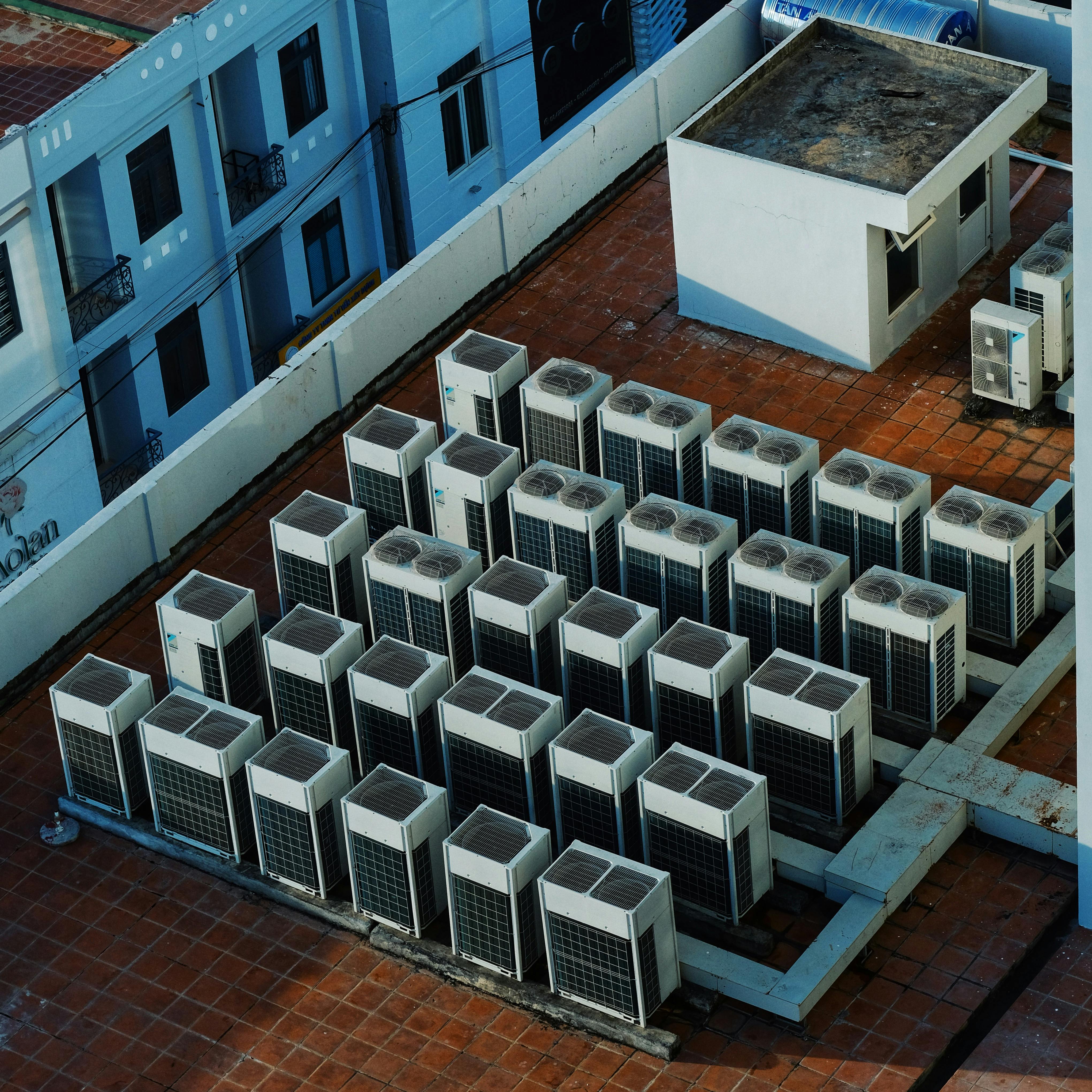Modern air conditioning installation on an exterior wall